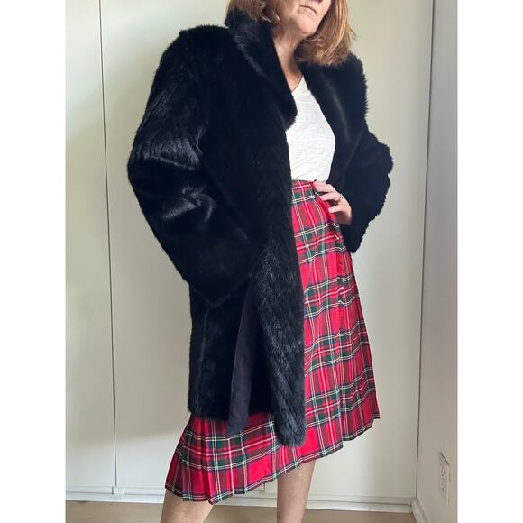 Hawke & Co Faux Fur and Suede Overcoat Size large Black Reversible Faux Mink - Picture 5 of 15